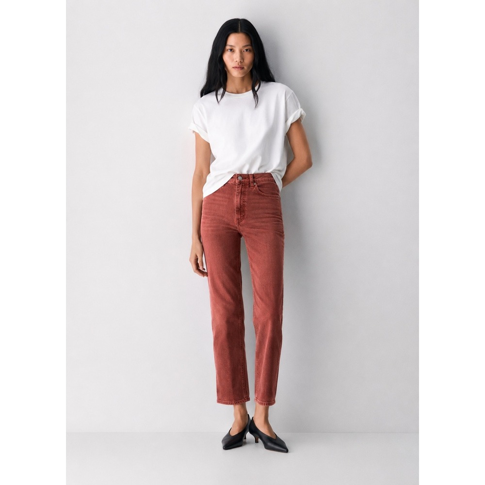 Denim Forum The Arlo High Rise Straight Jeans Rust Brown 23 28L Womens
